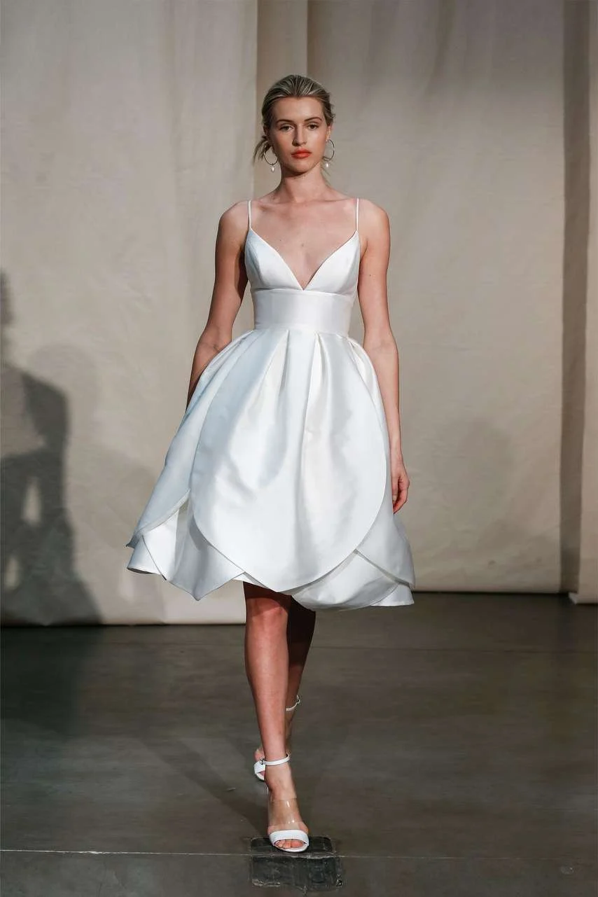 Justin Alexander Spring 2020 short A-line wedding dress with a V-neckline