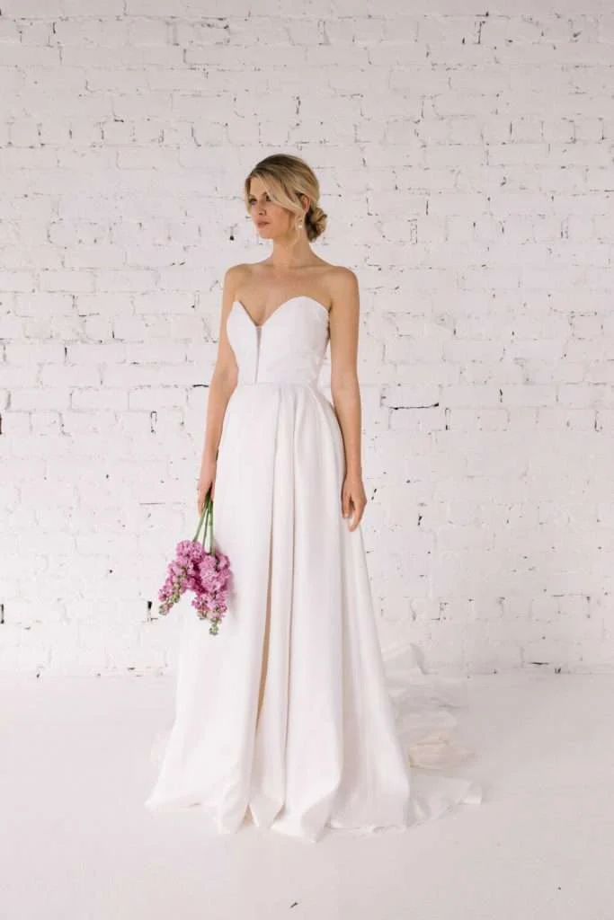Trish Peng Rosie gown, a strapless sweetheart A-line in plain satin