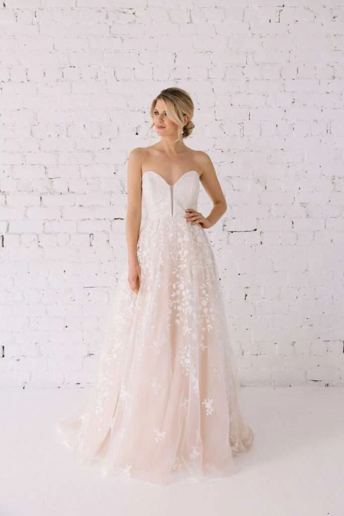 Trish Peng Rosie gown in lace, a strapless sweetheart A-line